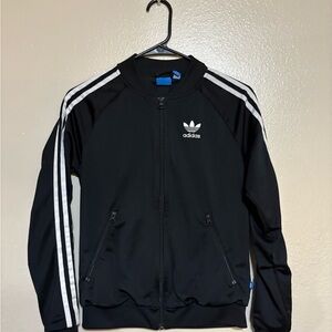 Adidas Black Bomber Jacket with Iconic Stripes